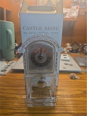 Castle Reine 24 Percent Lead Tall Crystal Clock With Box